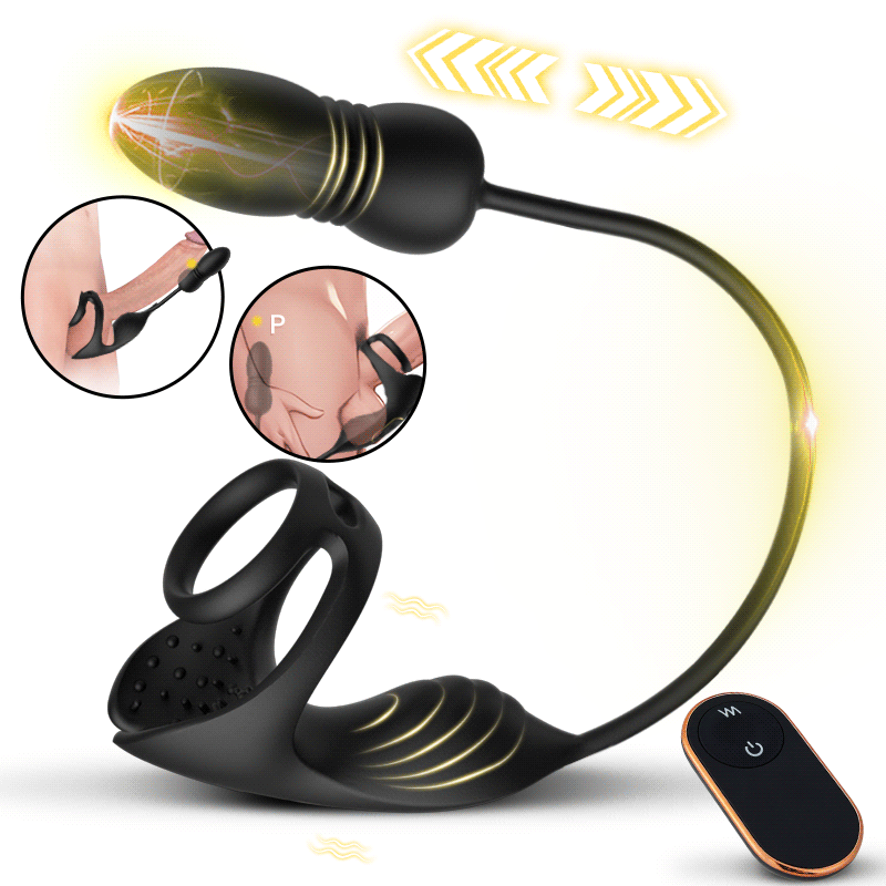 Prostaatstimulator met 9 schok- en vibratieniveaus en testikelstimulator & penisring