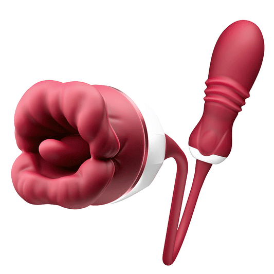 Elowen - Grote mond met tonglikken voor stimulatie van clitoris en tepels, stotende vibrator voor de G-spot.