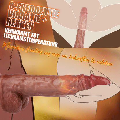 8-frequentie vibratie + intrekbare dildo, verwarmbaar, met extra bandjes
