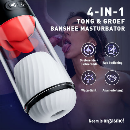 Orale sex-Banshee-Masturbator 4 in 1，Verwisselbaar，9Keer 9Vibratie，IPX7