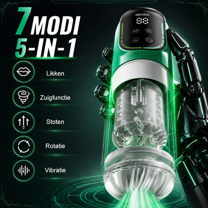 Heaven - 5-in-1 Automatische Masturbator Roterend Stotend Zuigend Vibrerend Likken Stroker
