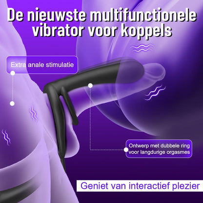 Dubbele Penetratie  Dubbele Vibratie  Koppel Vibrator met Sperma-Vergrendelingsring