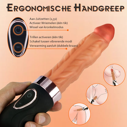 Riley Realistische Dildo 7 Peristaltiek 9 Trillingen Verwarmbar  24.5 CM