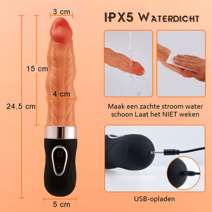 Riley Realistische Dildo 7 Peristaltiek 9 Trillingen Verwarmbar  24.5 CM