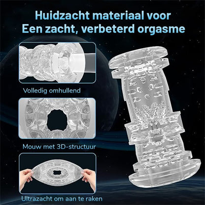 Automatische masturbator voor mannen met twee handgrepen en stretch vibraties met 9 frequenties