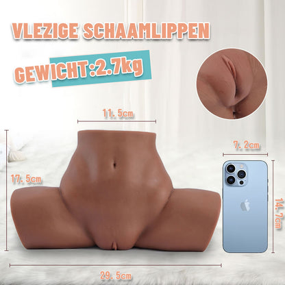 OYA Realistische Verleidelijke Sekspop met Dubbele Doorgang in Bruin