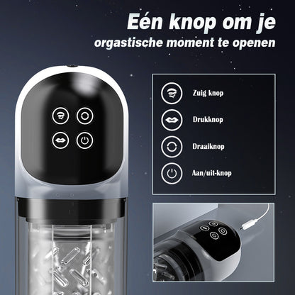 7 Zuigende Dubbele-Temperatuur SPA Boner Vergroter 7 Roterende 360° Massage Masturbator