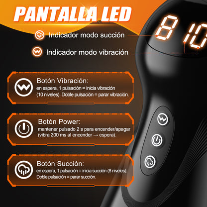 SolaceX - 8 Succion 10 Vibratie One Touch Orgasme Digitaal Vacuüm Masturbator