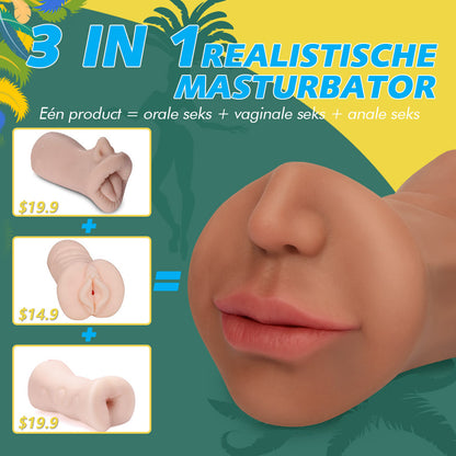 3 IN 1 Realistische Masturbator Pijpbeurt Pocket Poesje voor Mannen
